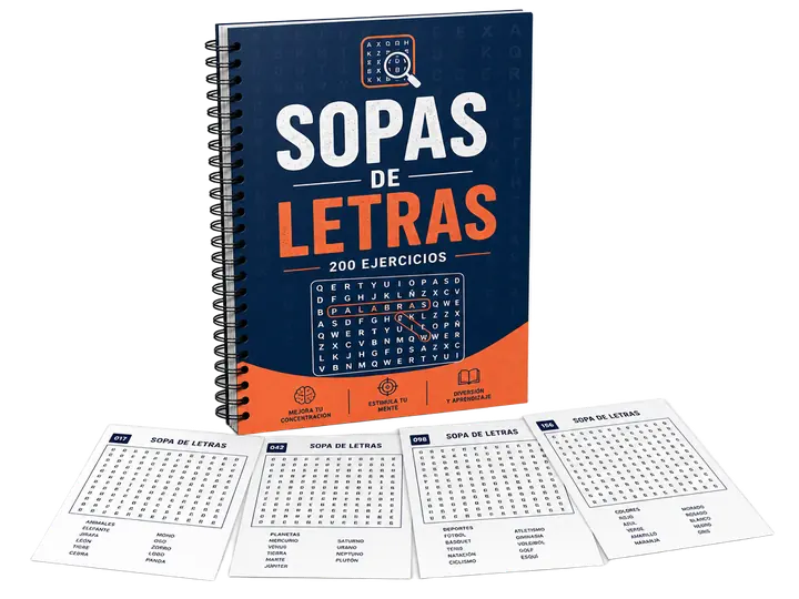 Mockup del bono 1: 200 Sopas de Letras (con soluciones)