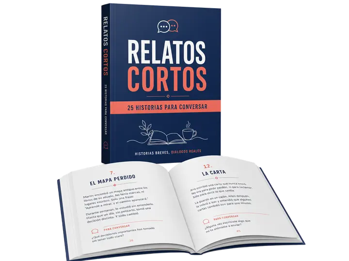 Mockup del bono 5: 25 Relatos Cortos con diálogos para leer y conversar